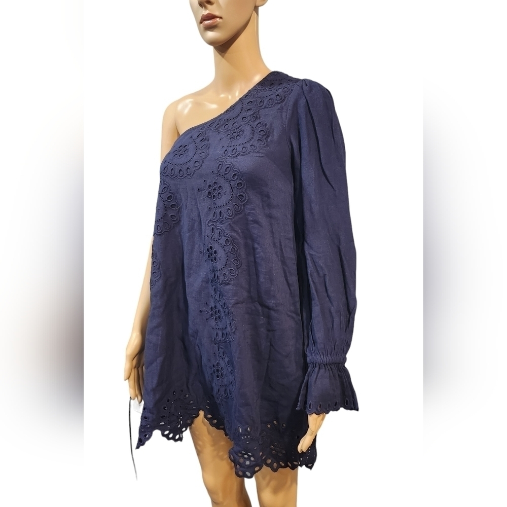 NWT Hill House The Mila women's navy cotton linen one hand lace trim dress XXS - Picture 4 of 9
